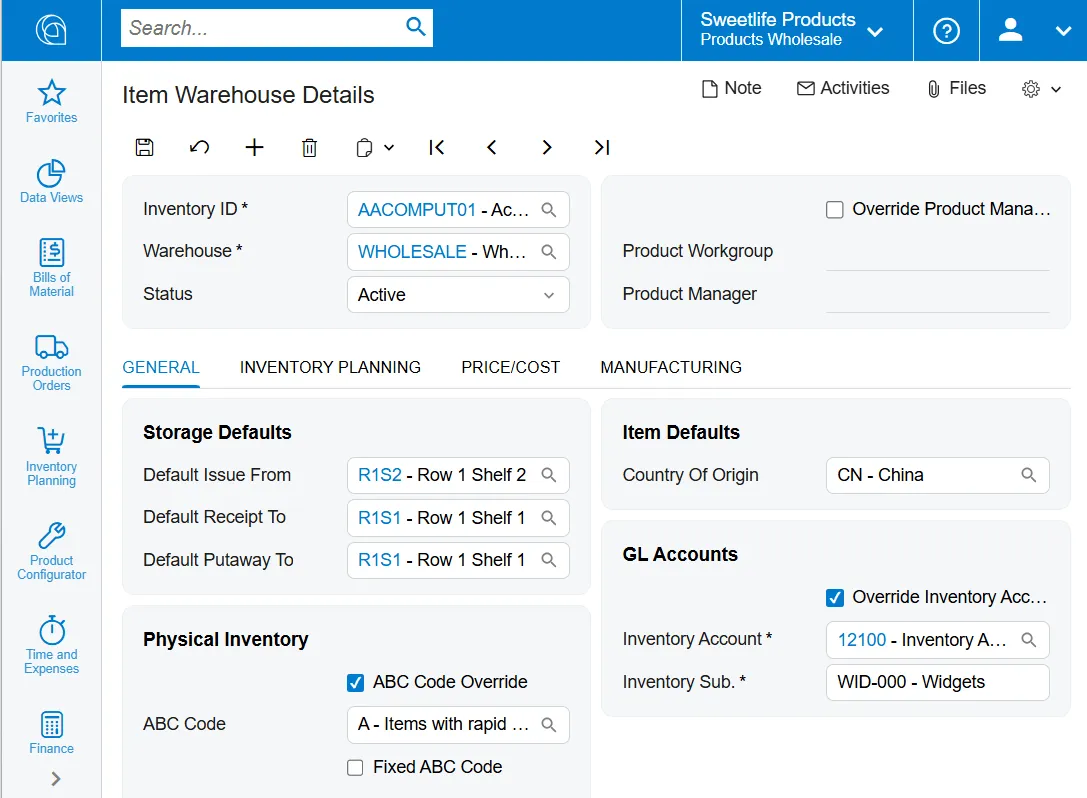 Warehouse administration setup