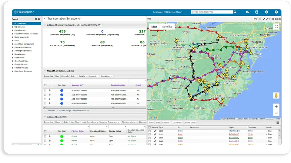 Fleet dispatching dashboard with workload views