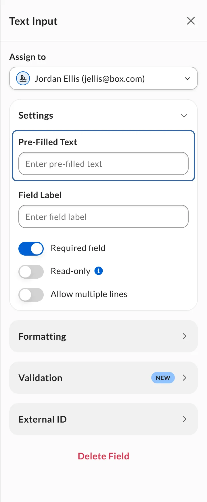 Prefilled and read-only field configuration