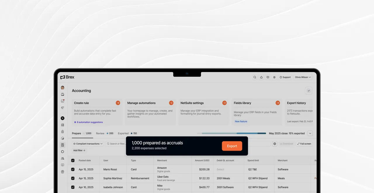 Accounting dashboard with expense transactions, GL coding and automation rules