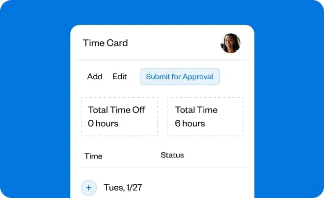 Employee time card with submit-for-approval workflow