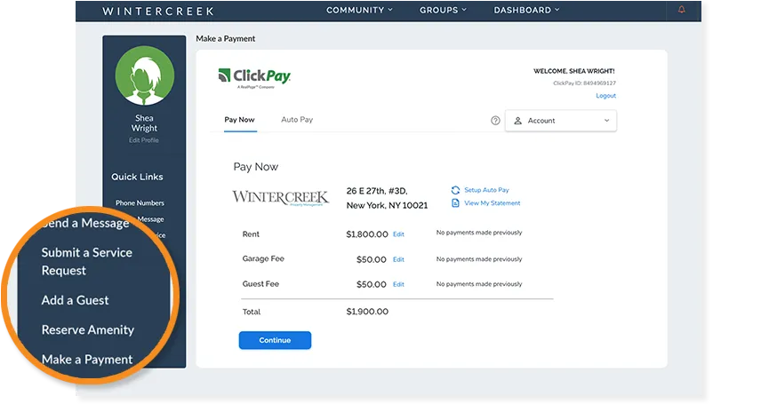 ActiveBuilding resident portal payment screen