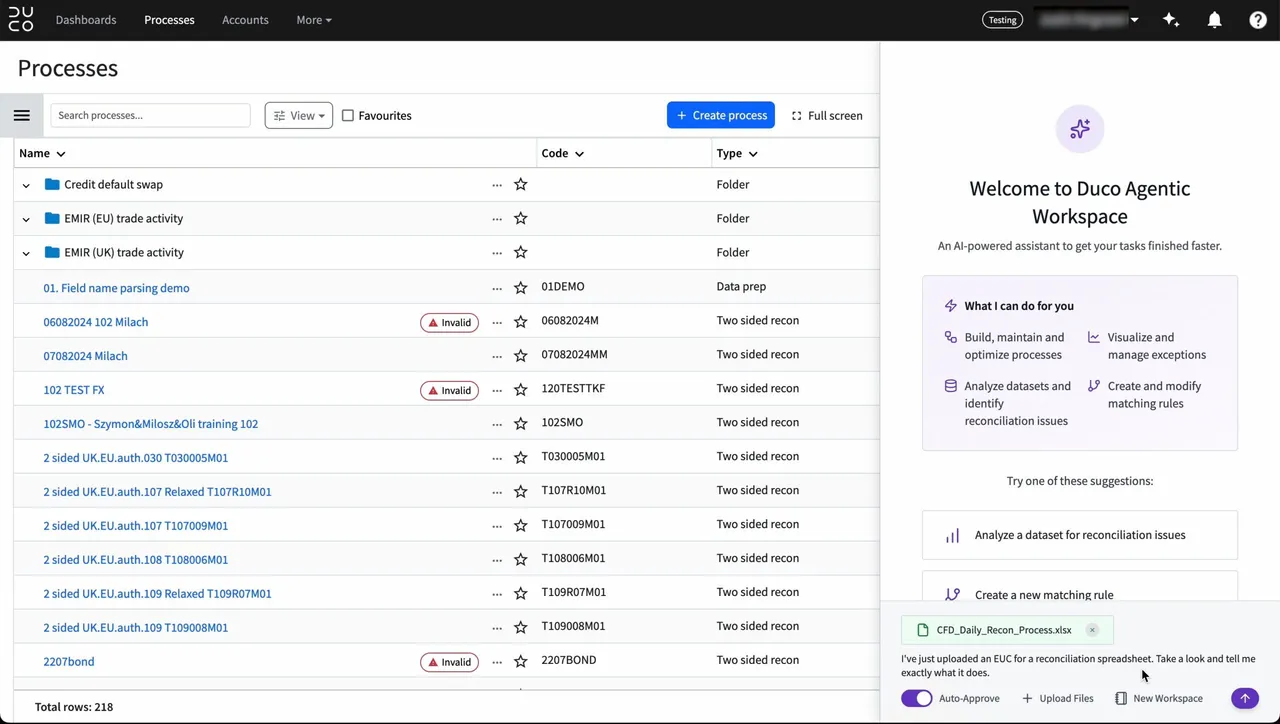 Agentic Workspace welcome screen alongside processes and dashboards