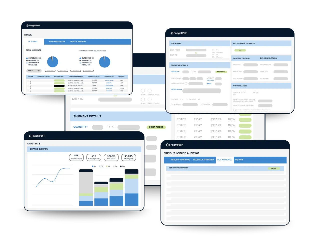 FreightPOP platform interface mockup