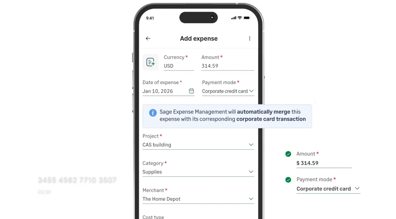 Mobile add-expense form with corporate card reconciliation