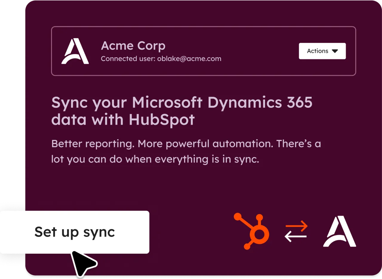 Data sync setup screen connecting third-party tools to HubSpot