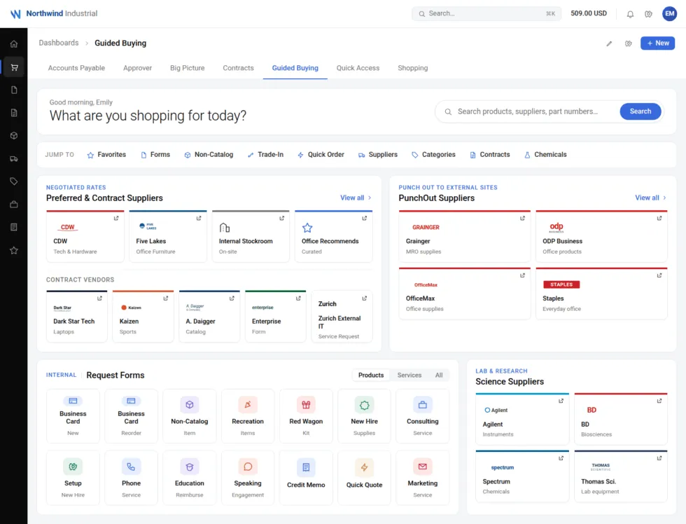 eProcurement guided buying interface