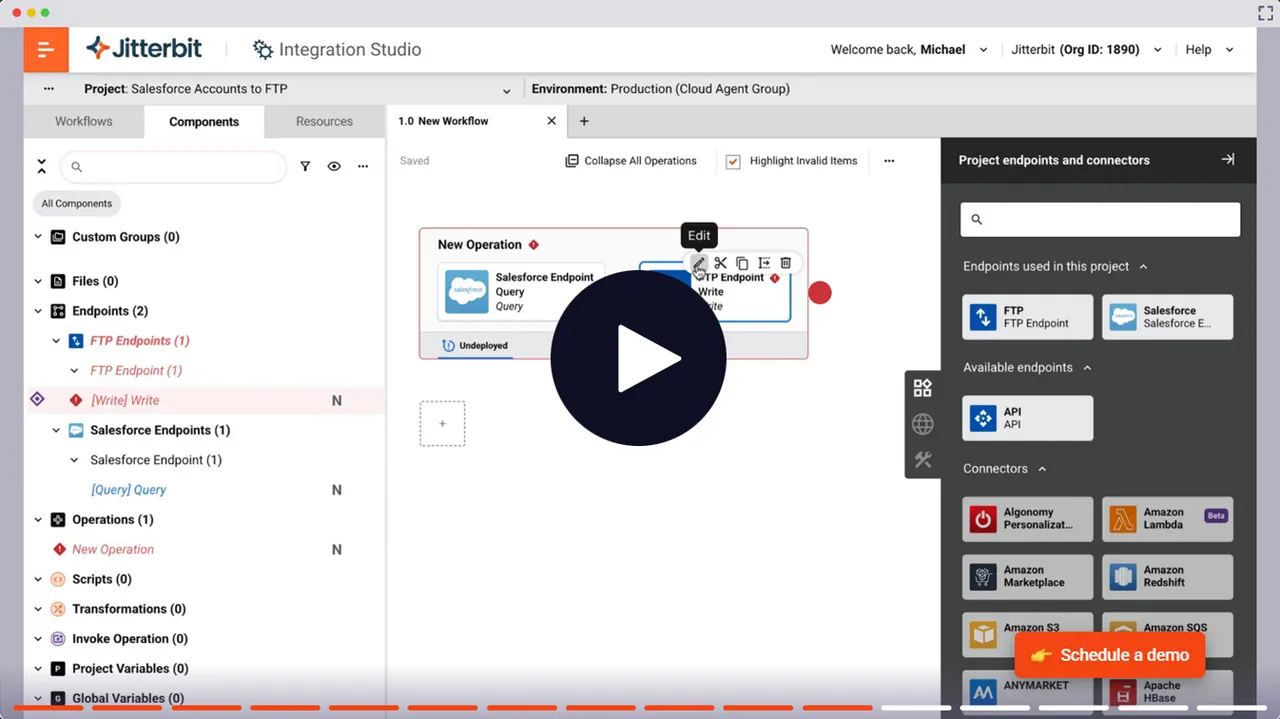 Jitterbit Integration Studio — workflow operation builder and connector library