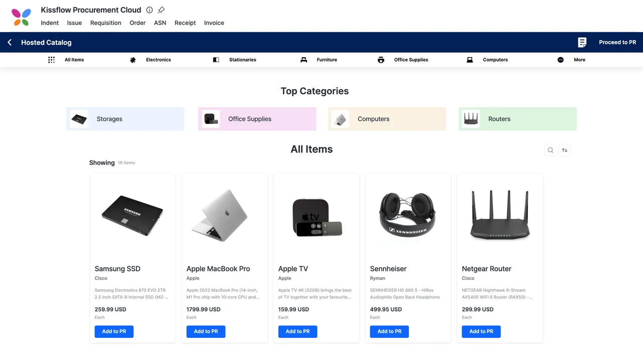 Kissflow Procurement Cloud interface