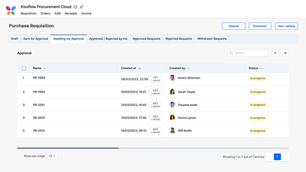 Kissflow Procurement Cloud interface