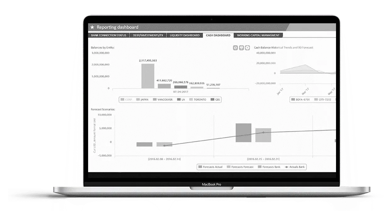 Cash and liquidity reporting dashboard
