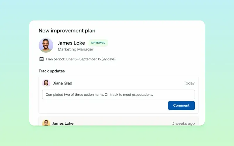 Performance improvement plan with tracked updates and approval status