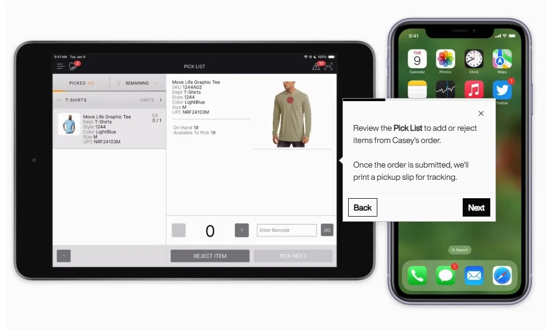 In-store pick list and order-ready notification on the ActiveOrder mobile app
