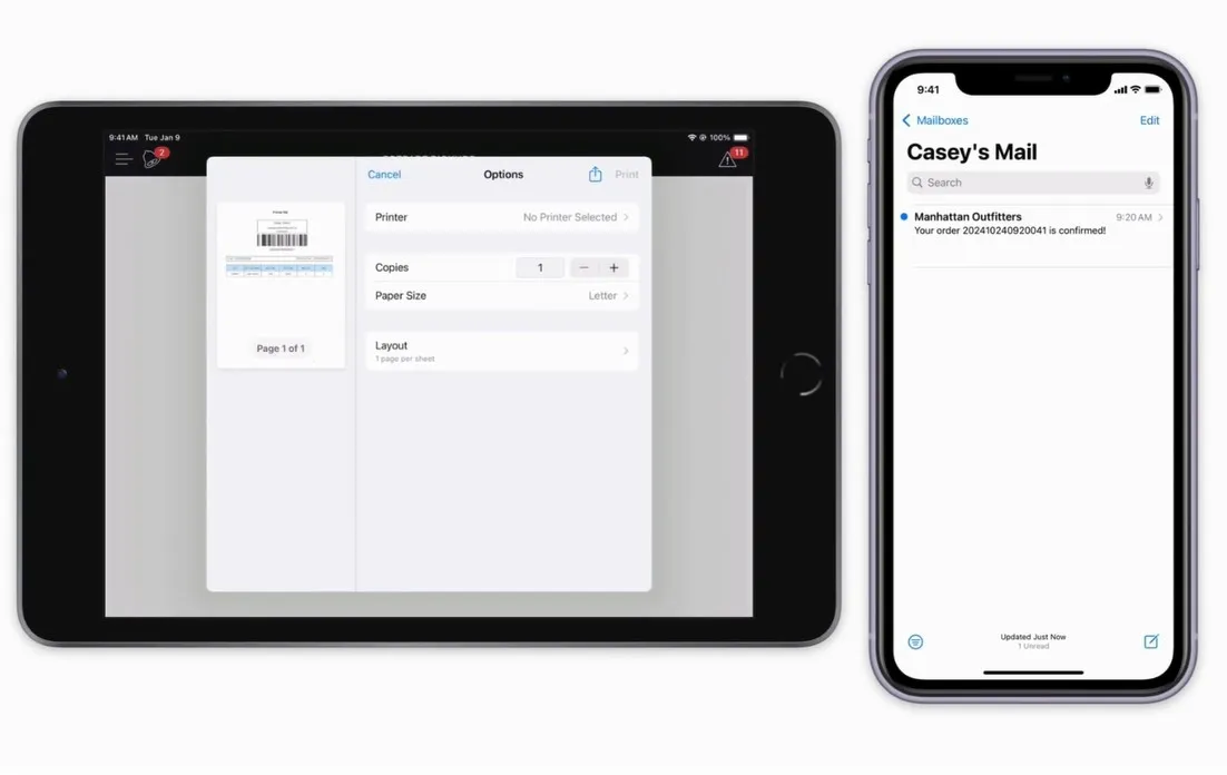 Fulfillment print options alongside a customer order-confirmation screen