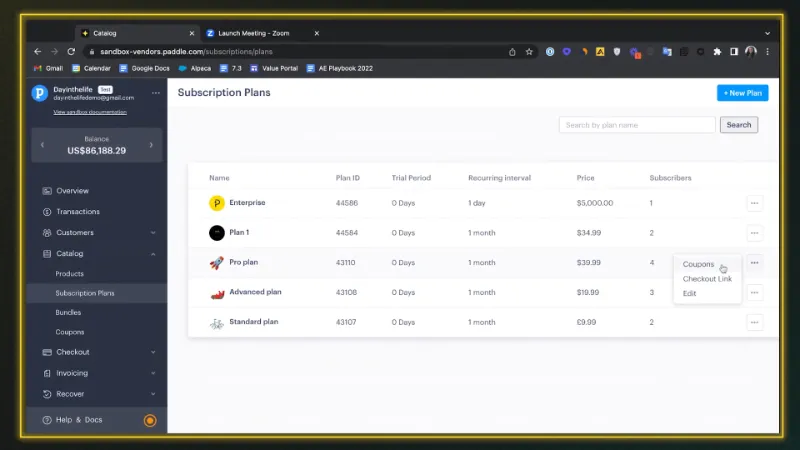 Subscription plans management