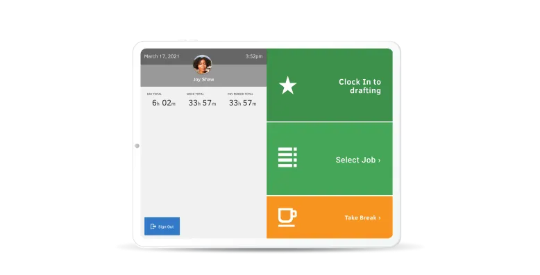 Time Kiosk tablet clock-in interface