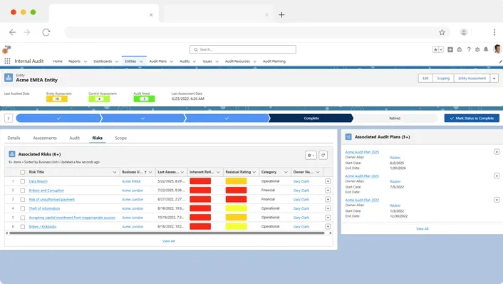 Audit status and connections tracking screen