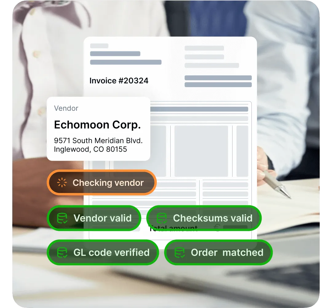 Validation screen showing extracted document fields for human review