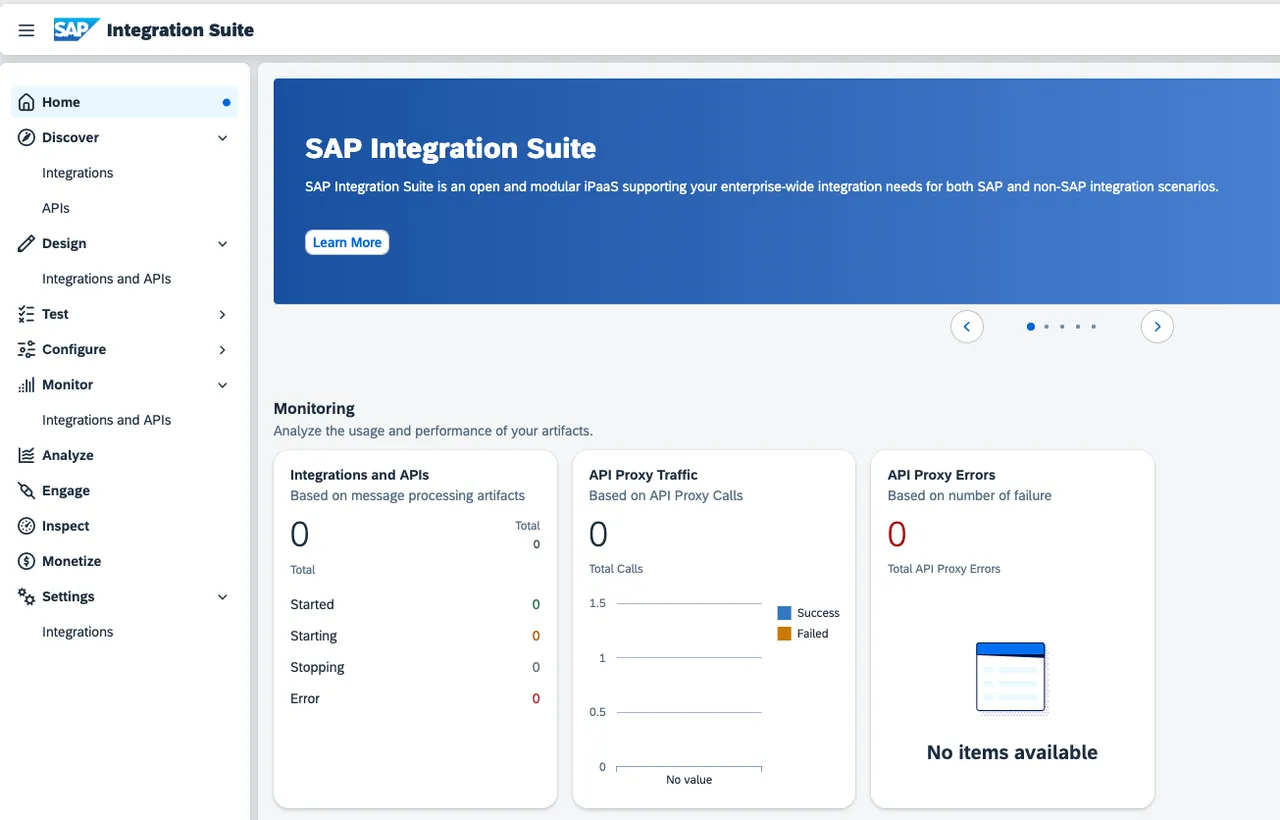 SAP Integration Suite home page