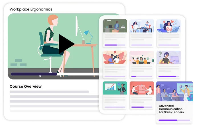 Course catalog with video player and course-overview panel