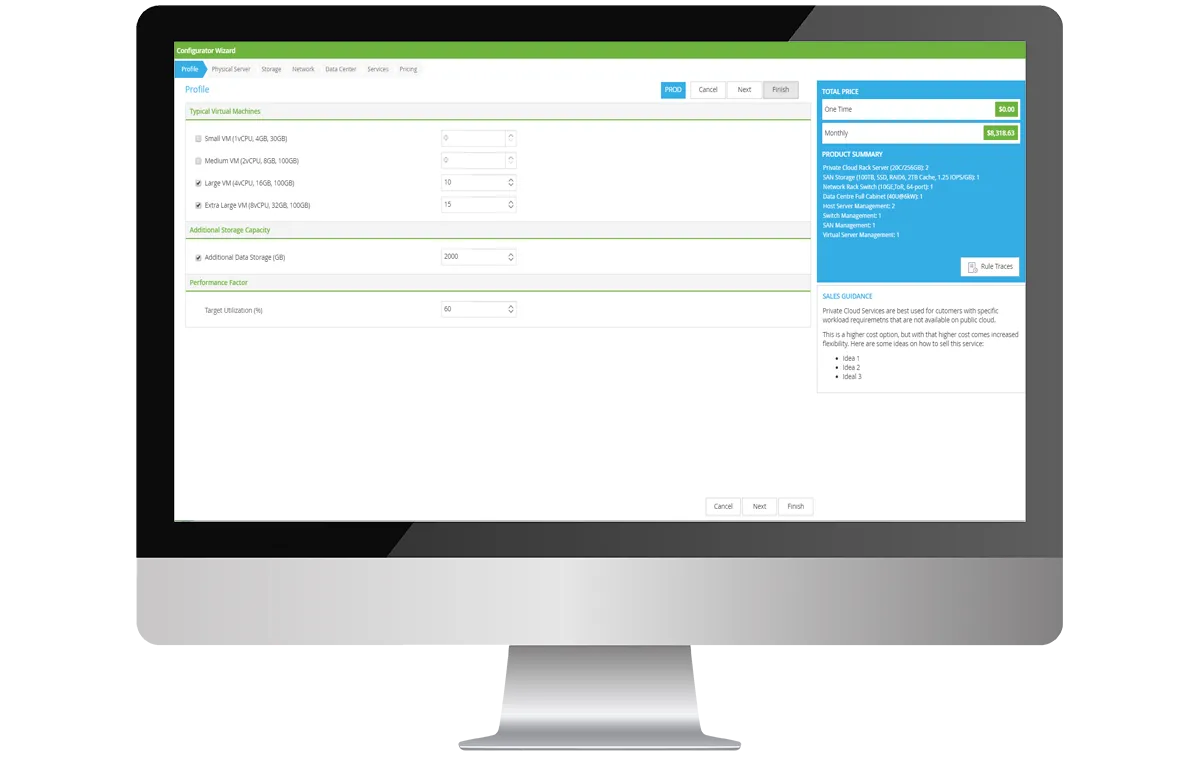 servicePath CPQ+ Configurator Wizard with live pricing and sales guidance