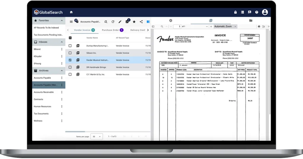 GlobalSearch Go document preview screen