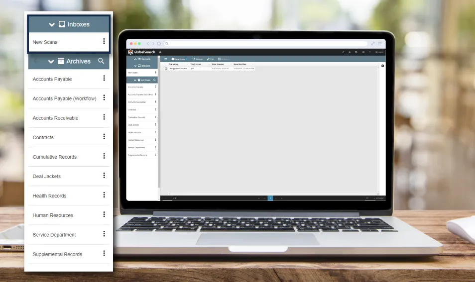 Browser-based document inbox and indexing screen