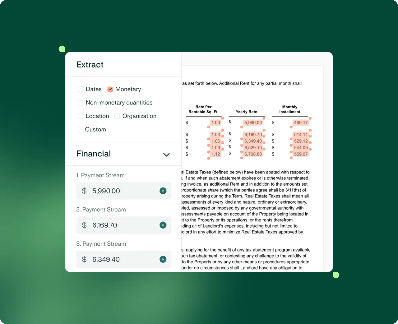 Lease accounting: AI/OCR extraction from an uploaded lease contract