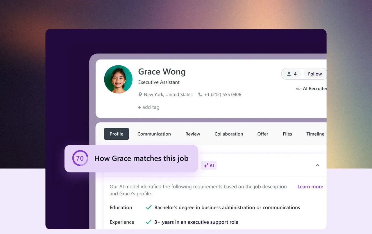 Workable Agent AI candidate-match scoring on a candidate profile