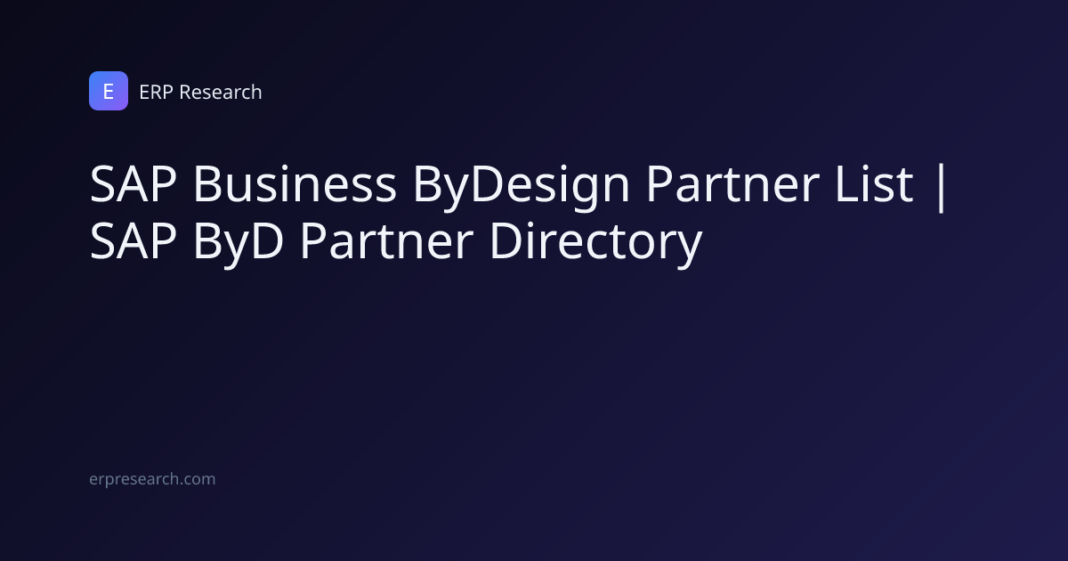 SAP Business ByDesign Partner List | SAP ByD Partner Directory | ERP ...