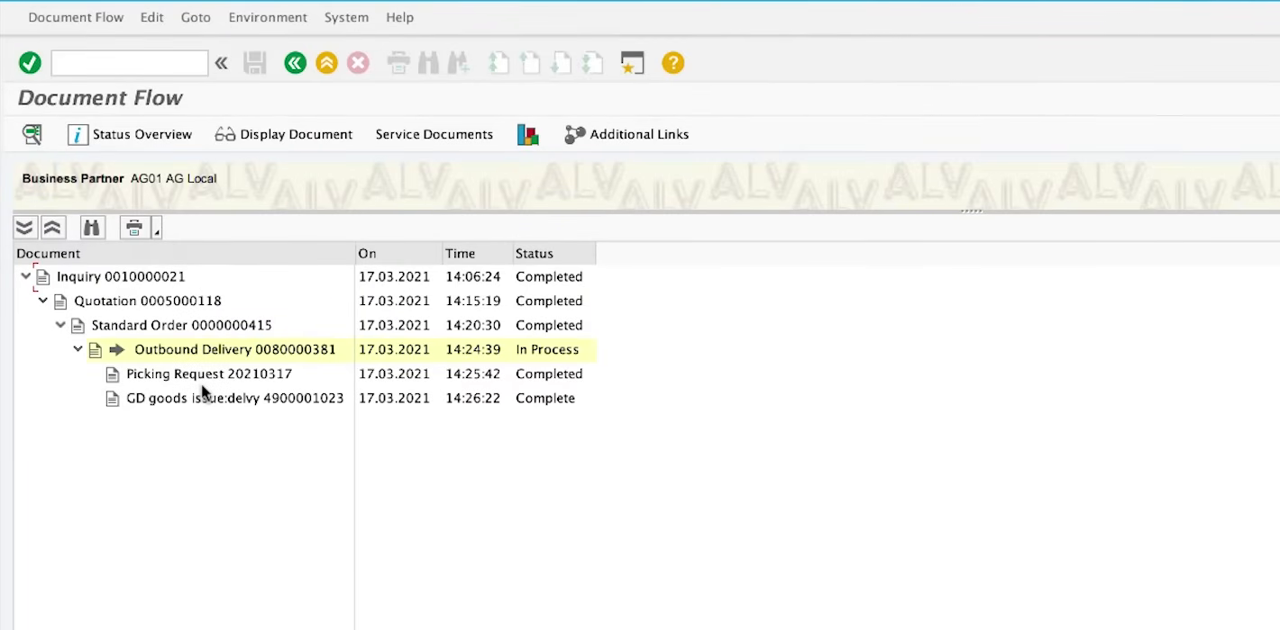 SAP S/4HANA Private Cloud (on-premise edition) document flow tracing inquiry through delivery