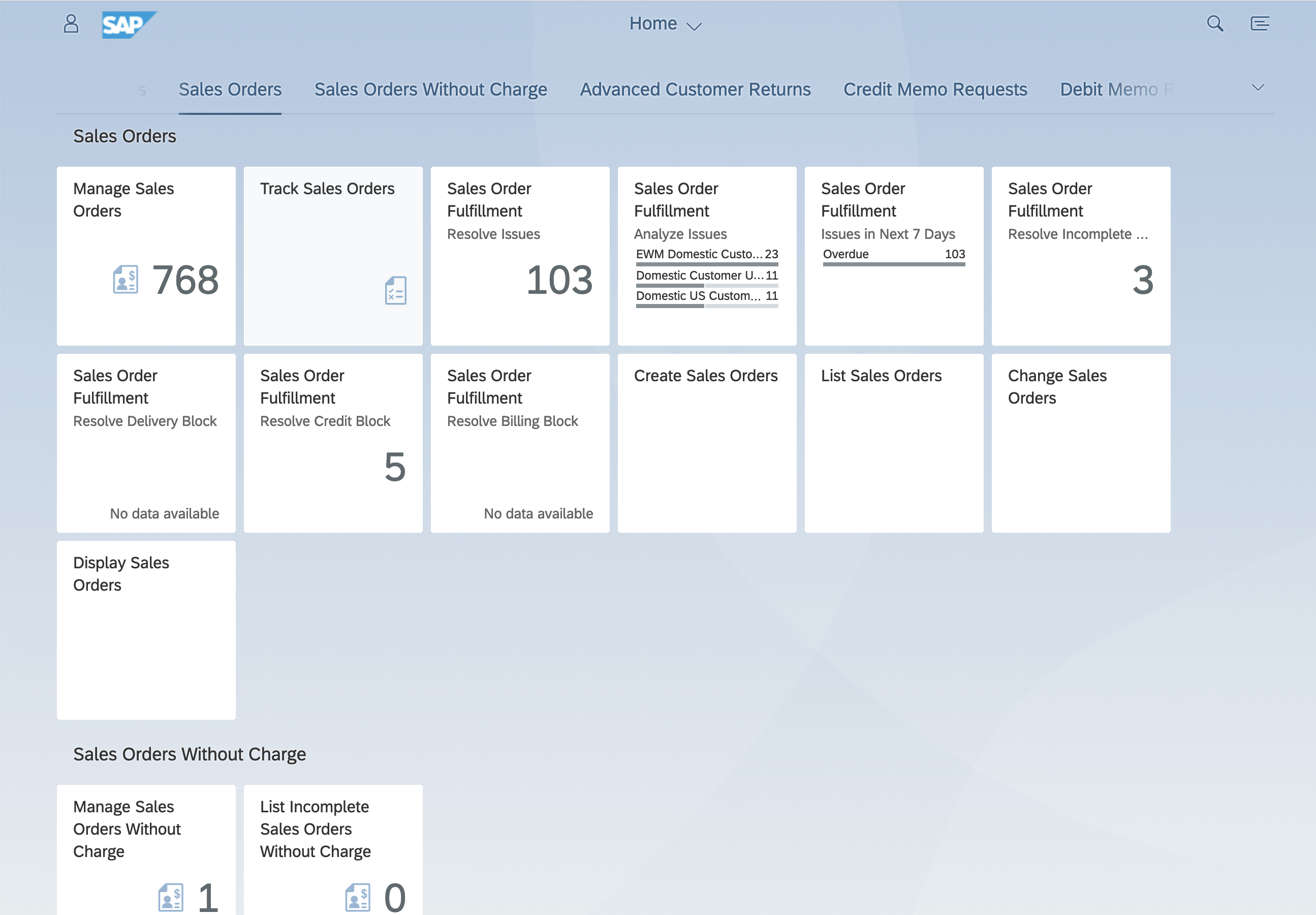 SAP S/4HANA Public Cloud Fiori Launchpad home screen